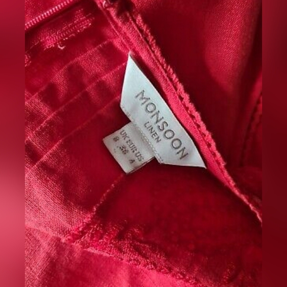 Monsoon red linen pencil dress size 8 sleeveless embroidered 100% linen - Picture 6 of 7